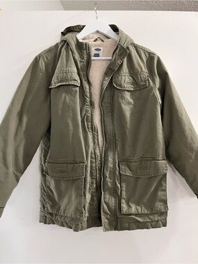 Old Navy Olive Green Hooded Sherpa-Lined Youth Jacket Size 14-16 XL